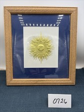 Vintage Celestial Sun Wall Art Framed Print 11x12.5Gold Frame Boho Italian Style picture