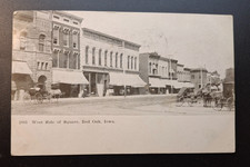 Red Oak Iowa Postcard West Side of Square Shops Wagons 1907 picture