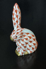 Genuine HEREND HUNGARY Mini Bunny Figurine One-Ear-Up 24K Gold Accents Vintage picture