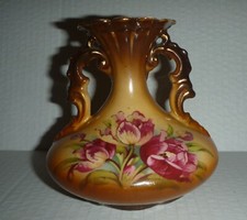 Vintage Victorian Rose Flowers Double Handled Vase Antique Austria picture