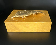 Yellow jade brass Hinged Box with solid sterling silver vermeil Leaf Lid opener  picture