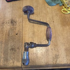 Early 1900's Antique Hand Drill Steel W/ Wood Handle picture