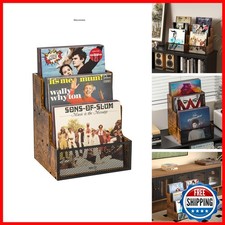3-Tier Vinyl Record Storage Crate Holds 60+ LP Albums Retro Wood & Metal picture
