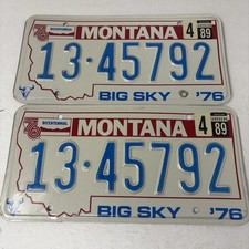 VTG 1976 Montana Bicentennial License Plate MATCHING PAIR Big Sky 13-45792 Tag picture