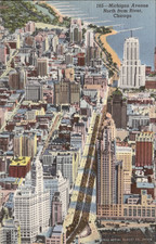 Michigan Avenue North Chicago Aerial View Wrigley Building Curteich Linen Postca picture