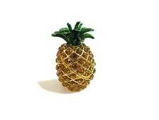 Bejeweled Gold Pineapple Hinged Metal Enameled Crystal Trinket box picture