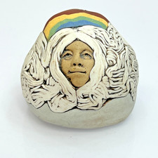 Vtg Jude Holdsworth Incense Stick Holder 1994 Face Rainbow Hair Inlaid Clay picture