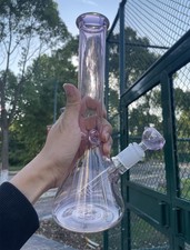 10inch Heavy Glass Bong Purple Water Pipe Smoking Beaker  14mm Bowl hookah picture