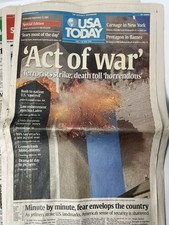 USA TODAY September 12, 2001 Newspaper 9/11 Twin Towers Complete Newspaper picture