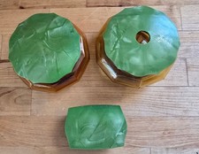 Vtg Art Deco Amber Glass & Jade Green Marbled Pearloid 3pc Vanity Dresser Set picture