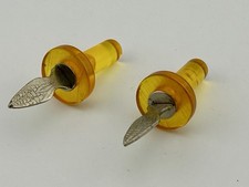 VTG 1930s Clear Amber Bakelite Corn Holders Catalin with Metal Cob Motif 2″ Long picture