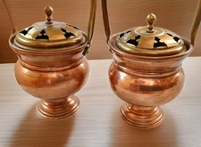 Vintage Pair Vintage Copper Potpourri Simmer Pots with Brass Lids & Swing Handle picture