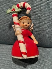 Vintage 1956 Napco Ceramic Christmas Bell Angel Blonde Hair Candy Cane 3BX2239 picture
