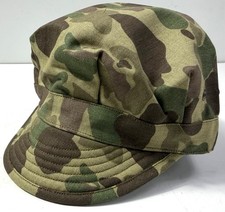 WWII US USMC MARINE HBT P42 CAMO COMBAT FIELD CAP, SHORT BILL-LARGE picture