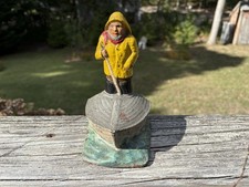RARE Antique Cap'n Eri Old Salt Fisherman On A Dory Cast Iron Nautical Doorstop picture