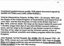QUEEN VICTORIA (GREAT BRITAIN) - MANUSCRIPT DOCUMENT SIGNED 10/08/1838 picture