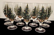NIKKO HAPPY HOLIDAYS WATER GOBLET TEA GLASSES SET OF 12 W/CASE CHRISTMAS TREE picture