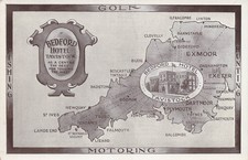 Bedford Hotel Tavistock UK Map Fishing Golf Course Hunting Vtg Postcard 15A picture