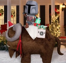 7' Star Wars Mandalorian and Grogu on Bantha Christmas Inflatable Decoration NIB picture