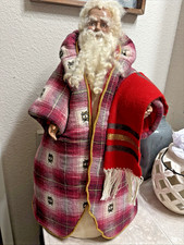 Vintage handcrafted Folk Art Santa Figure Plaid 22