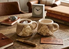 VTG Set Of 2 Coffee Cups Fish Wicker Basket Weave Mugs Ceramic Pottery Fishing picture