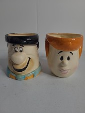 Rare Vtg Vandor Flintstones Fred Wilma Flintstone Ceramic Mug Set Hanna Barbera  picture