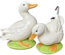 Vintage '80's Pair Of  Ceramic Ducks Handpainted Glazed Measures 8-11” X 7” picture