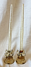 VTG MCM Lucite Acrylic 12” Clear Taper Candles Silver Flecks & Holders picture
