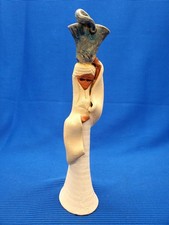 Vintage MCM Woman Carrying Basket Clay Figure Signed Kalderon Art Pottery Isreal picture