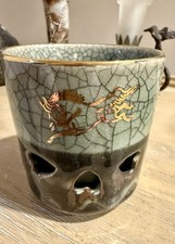 Vintage Otagiri Somayaki Double Wall Crackle Glaze Gold Horse Heart Teacup picture