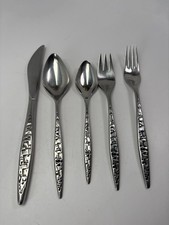 MCM VTG Lyon Stainless Satin CORTEZ AZTEC Brutalist 5 Piece Place Setting for 1 picture