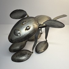 Handcrafted Repurposed Metal Spoon Dog Sculpture Folk Art Upcycled Figurine picture