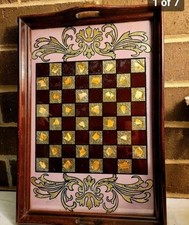 Unique mid century Inlaid Mother Of Pearl Wooden Chessboard bed tray 19