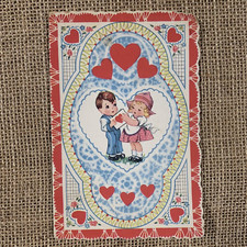 Won't You Ever Look At Me Boy Girl Letter Heart Fold Out Valentine Card Vintage picture