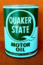 QUAKER STATE MOTOR OIL Rare Vintage Paper Can One Quart New Never Filled No Lids picture