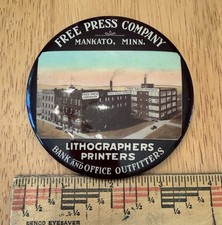 Antique Vintage Celluloid Pocket Mirror Free Press Company Newspaper Mankato, MN picture
