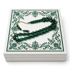 Ultra Rare Dark Green German Faturan MisbahaTasbih 33 Beads 68g 12.8mm 1970s  picture