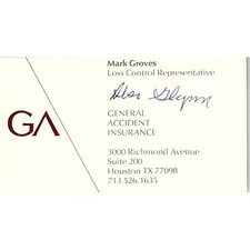 Mark Groves General Accident Ins Houston Vintage Business Card SD9-B6 picture