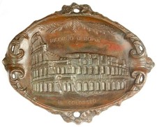 Antique Vintage Italian Grand Tour Travel Souvenir Rome Colosseum Metal Plaque picture