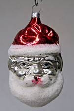 Vintage Blown Glass SANTA Fatty Cheeks Head Mica Christmas Ornament Germany picture