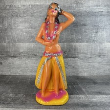 Vintage NOS Chalkware Carnival Prize Hawaiian Hula Girl Statue Glitter 17in Deco picture