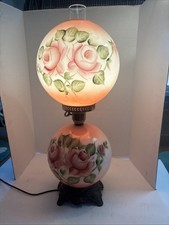 Vintage Gone With The Wind Pink roses  Double Globe Hurricane Lamp 3-in-1  1962 picture