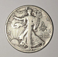 Masonic Square & Compass Stamped Free Mason Real 1947 Silver Liberty Half Dollar picture