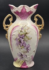 Antique Austrian “Vienna” Hand Painted Violets Porcelain Vase Circa 1900 picture