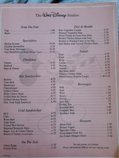 Walt Disney Studios  Dining Room Menu Mickey Mouse Burbank  1980s picture