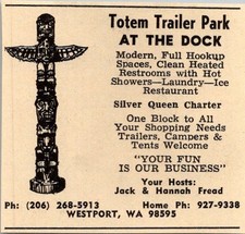 Totem Trailer Park At The Dock Jack & Hannah Fread Westport WA 1974 Ad TAK7-S9 picture