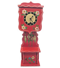 VTG Miniature Grandfather Clock Red Wood Painted No Pendulum Working 8