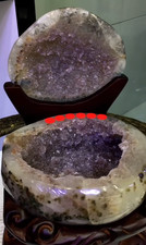 11.02LB Natural Agate Treasure Basin Quartz Geode Crystal reiki decor+stand picture