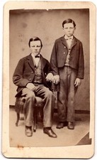 Antique CDV Circa 1870s J.A. Fullerton Two Young Men in Suits Bloomington picture