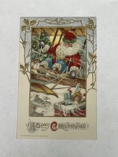 Vintage Christmas Postcard - John Winsch 1912 - Santa Flying Over Chimney picture